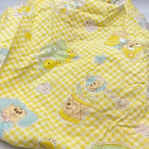 Vintage Yellow Gingham Cotton Crib Sheet Teddy Bear Train Nursery Bedding